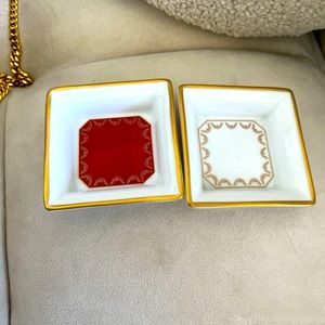 (2) Cartier trinket dishes- vintage, porcelain Limoges from France red and white